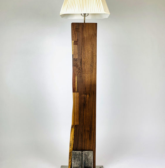 Vieceli walnut and steel floor lamp