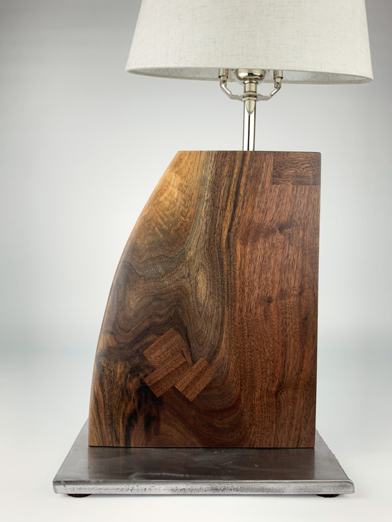 Vieceli walnut and steel table lamp